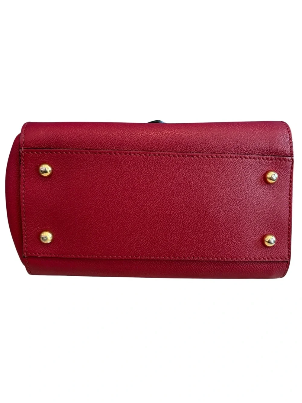 Burberry Red Leather Satchel with Gold Buckle and Check Strap